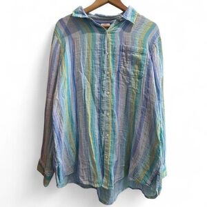 St. John's Bay Pastel Striped Button-Up Shirt in Aqua and Lime